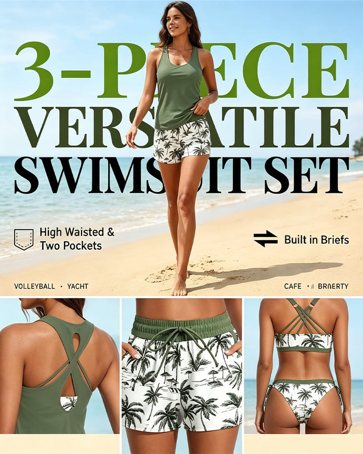 Eleanor | Three-Piece Tankini Bikini & Cover-Up Set