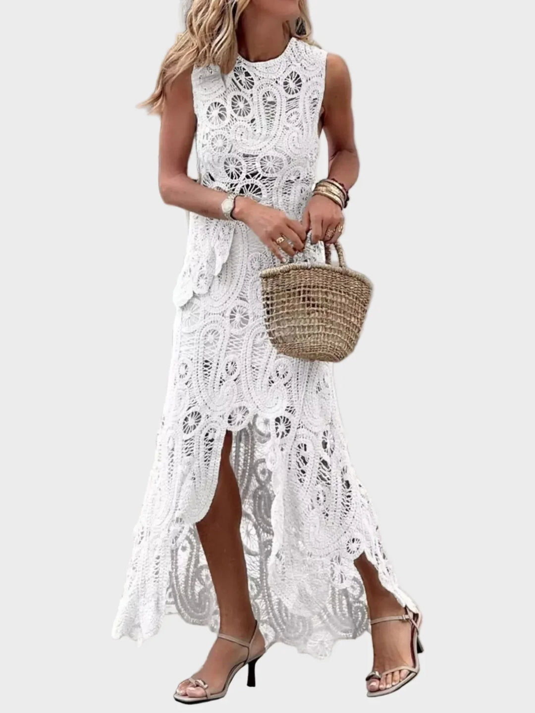 Billie Crochet Sleeveless Tank and Skirt Set