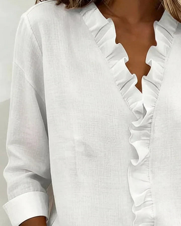 Margot Blouse with Ruffles, V-Neck and Long Sleeves