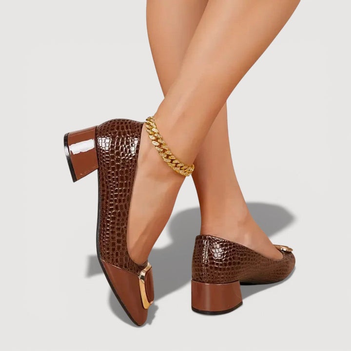 Saskia Croco Block Heels