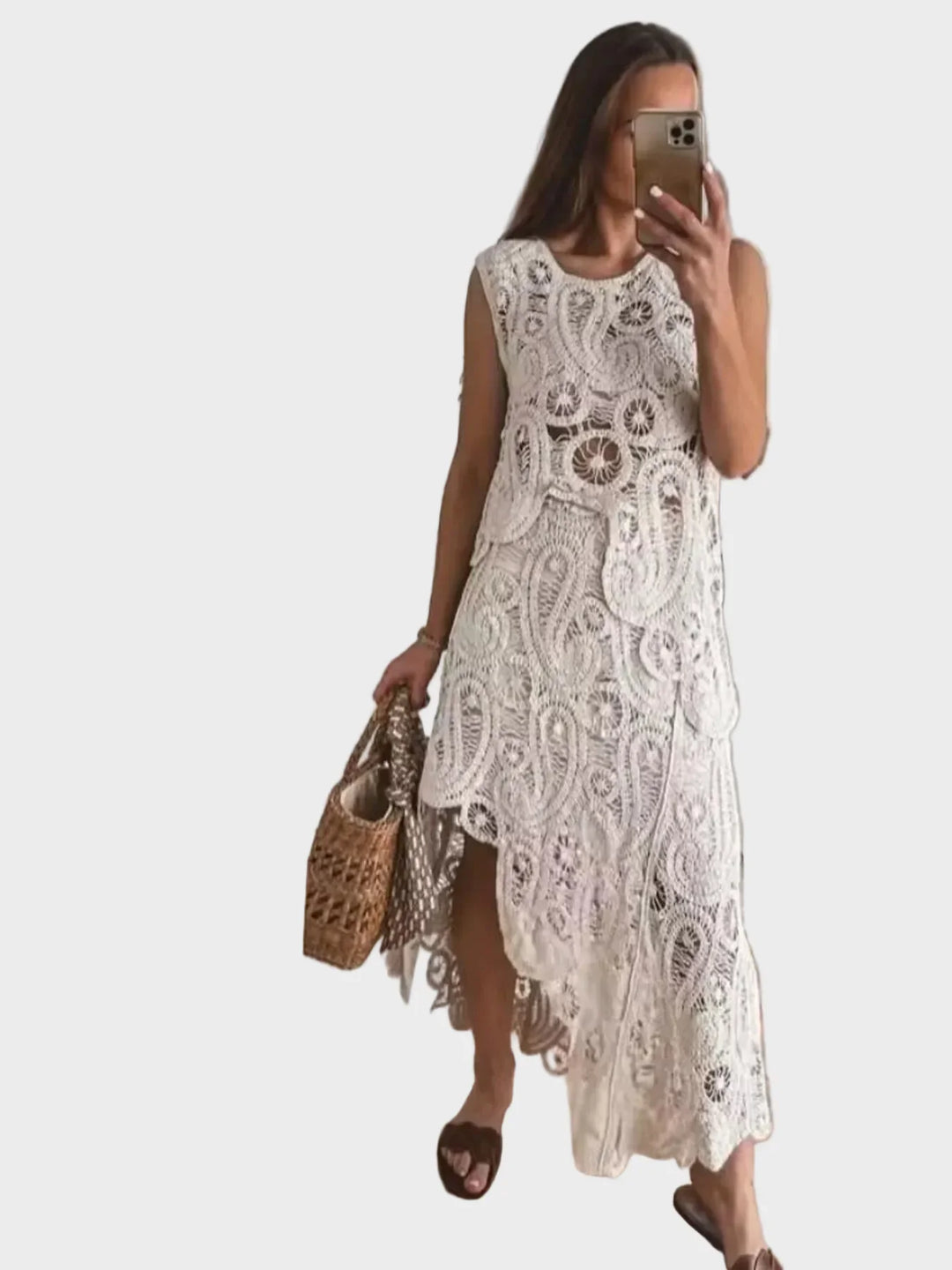 Billie Crochet Sleeveless Tank and Skirt Set
