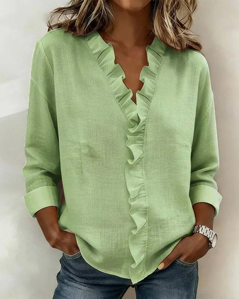 Margot Blouse with Ruffles, V-Neck and Long Sleeves