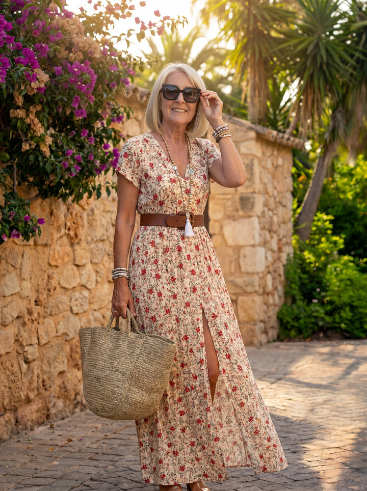 Joselin Flowing Bohemian Maxi Dress with Belt