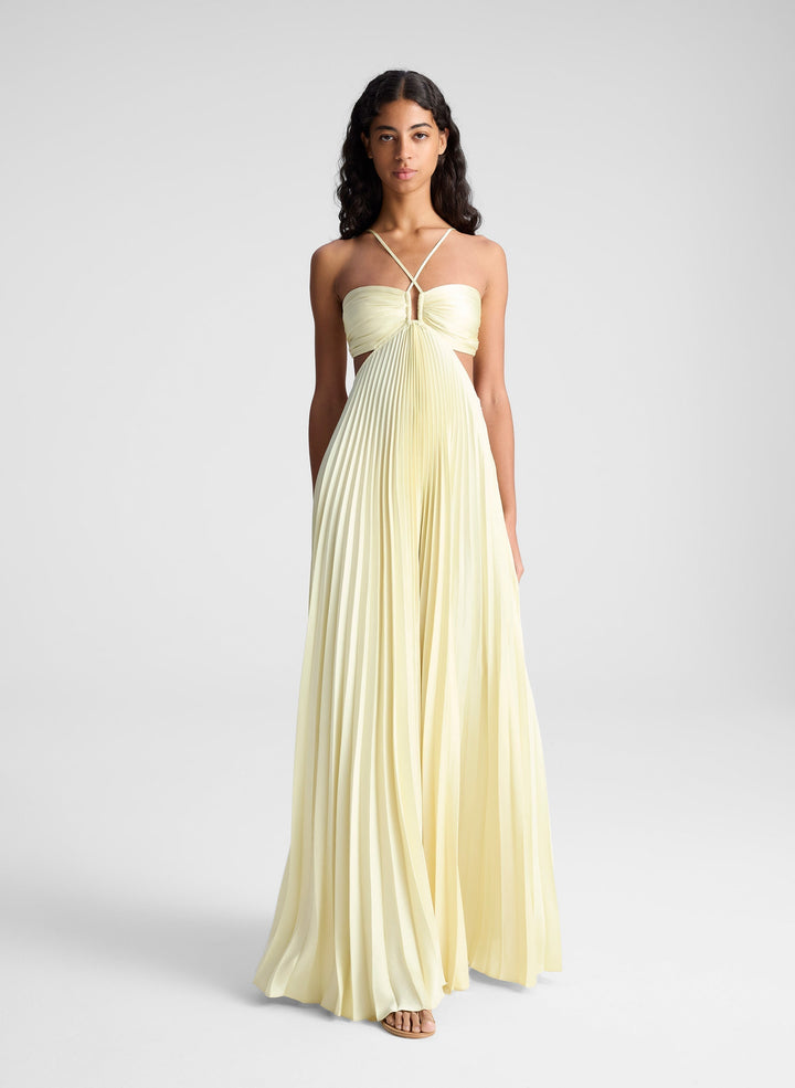 Amelia Veil Pleated Cut-Out Gown