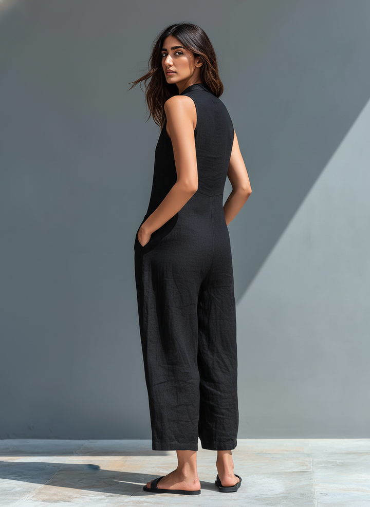 Silvia Minimalist Sleeveless Linen Blend Jumpsuit