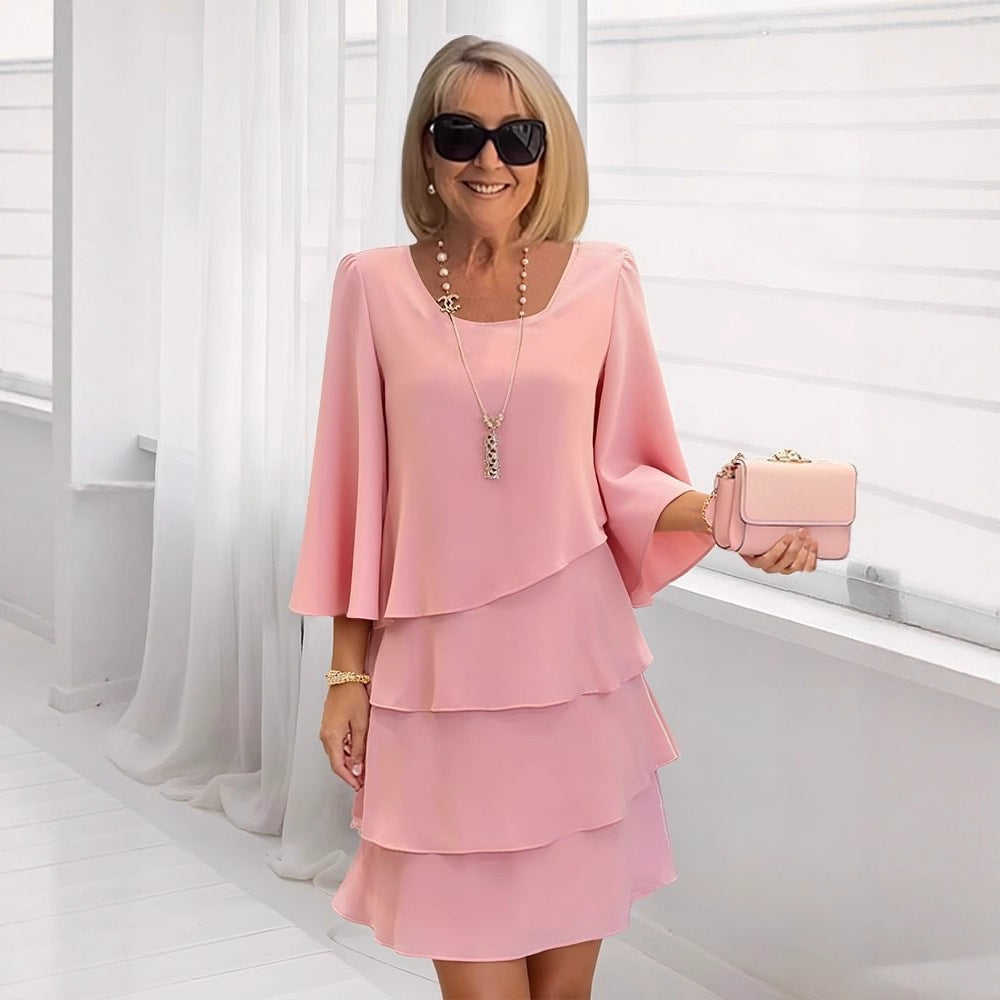 Maria Elegant Ruffle Midi Dress