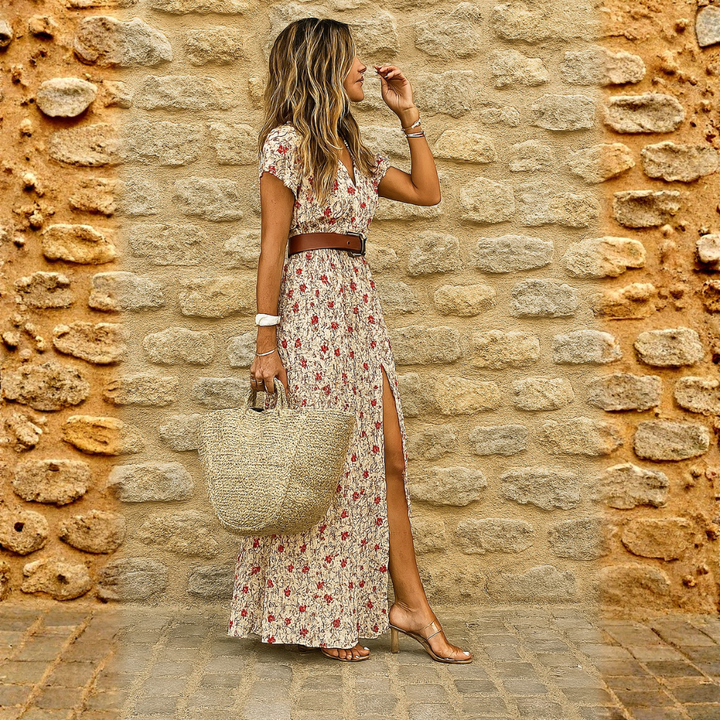 Joselin Flowing Bohemian Maxi Dress with Belt