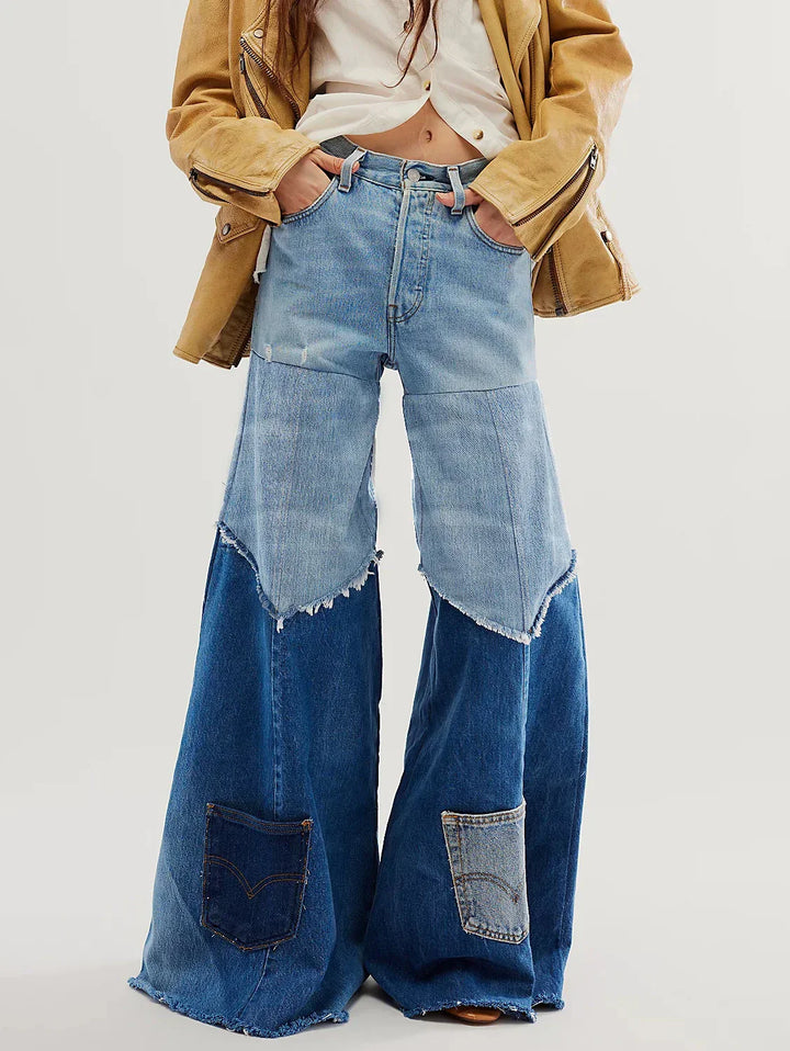 Grace Denim Patchwork Flare Jeans