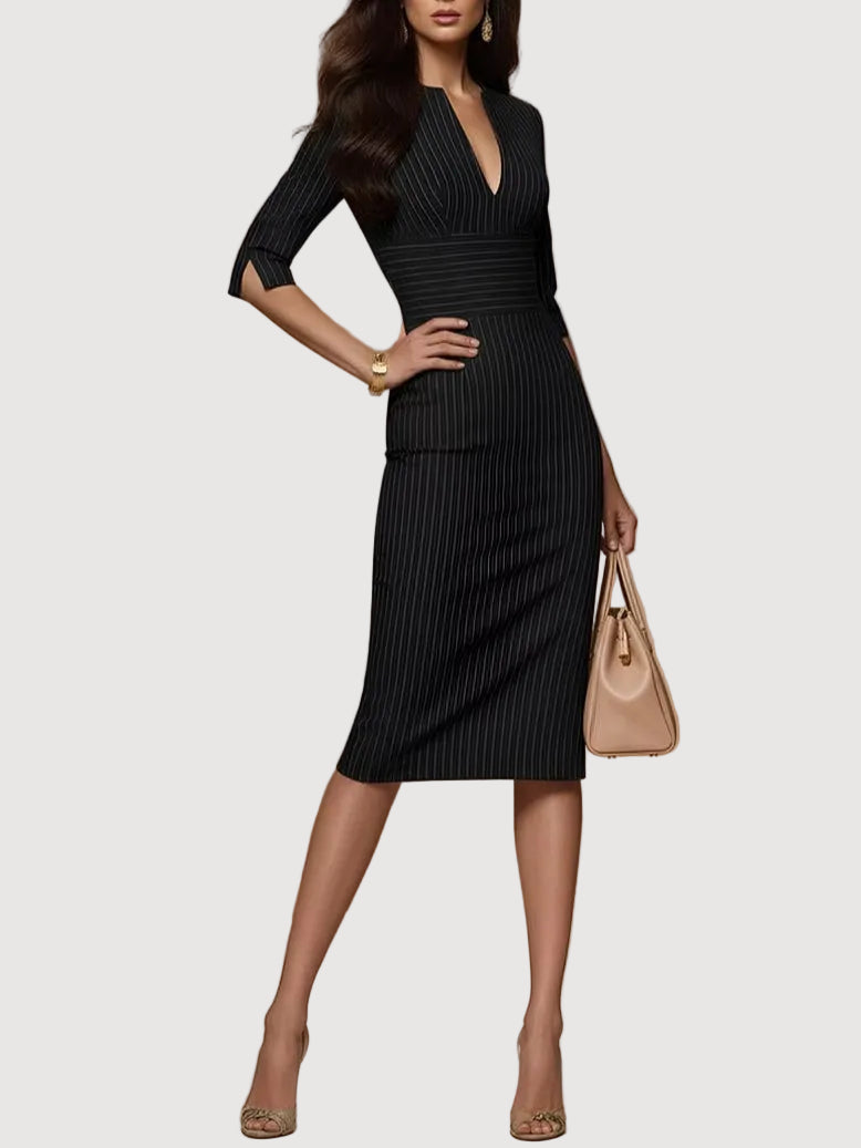 Aurora Elegant Pinstripe Midi Dress