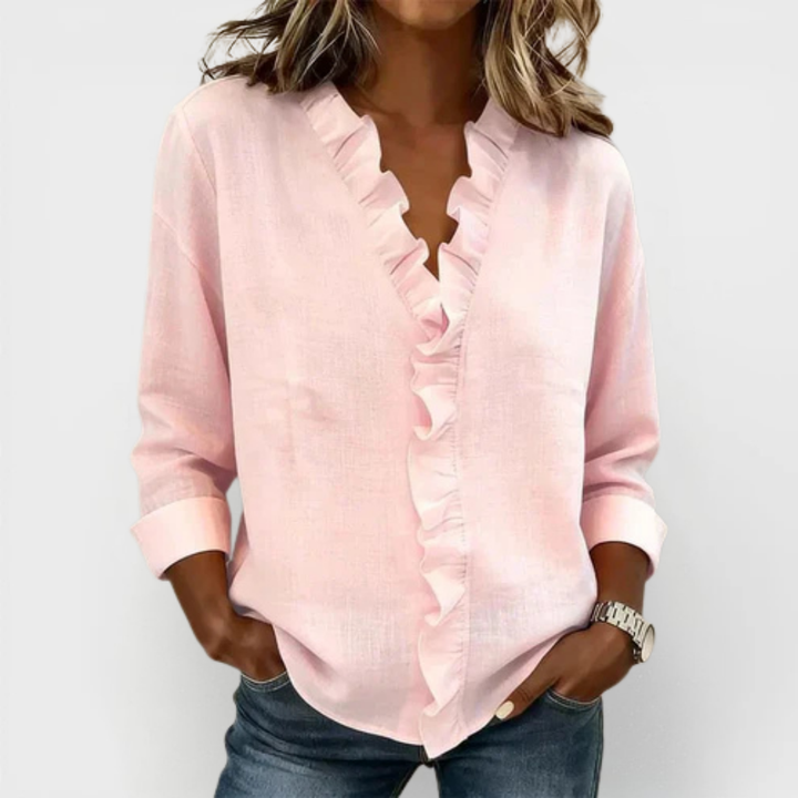 Margot Blouse with Ruffles, V-Neck and Long Sleeves