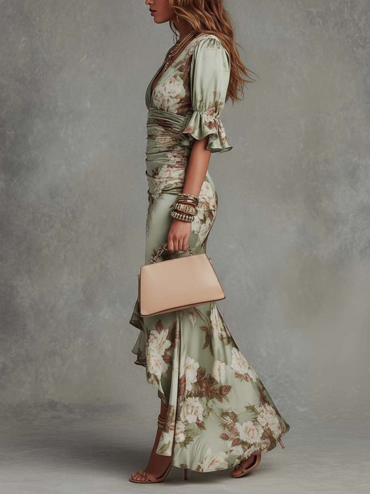 Isabella Floral Satin Maxi Dress