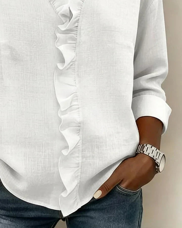 Margot Blouse with Ruffles, V-Neck and Long Sleeves