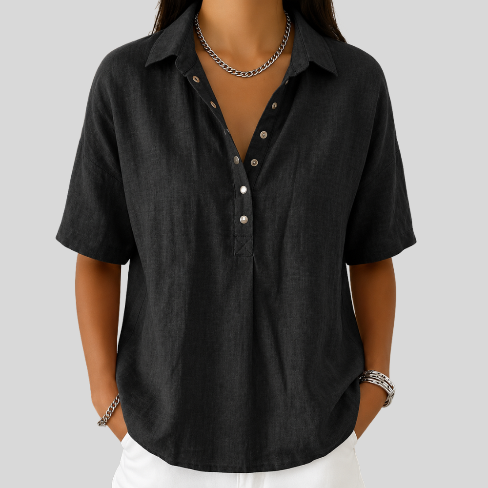 Amelune | Collared Blouse with Button Detail