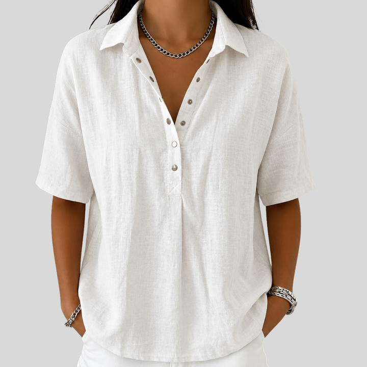 Amelune | Collared Blouse with Button Detail