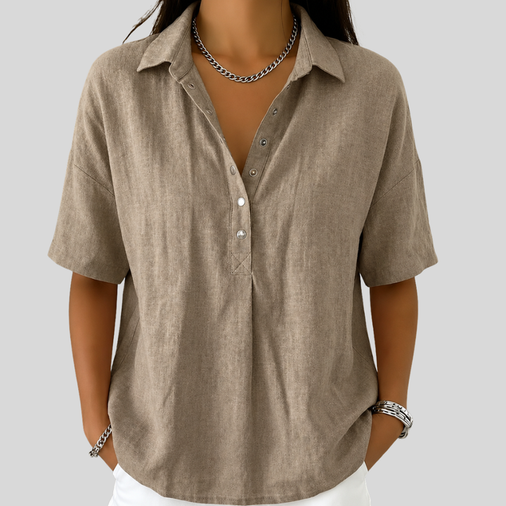 Amelune | Collared Blouse with Button Detail