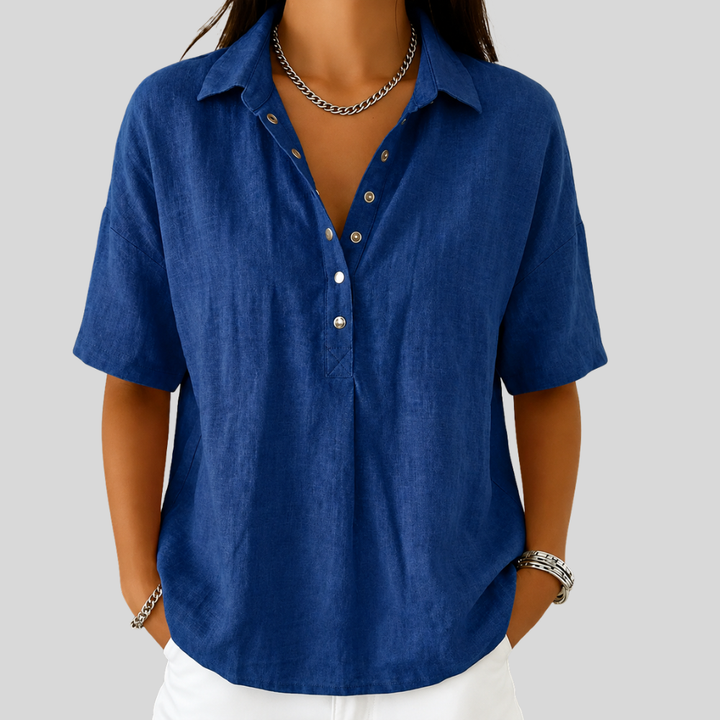 Amelune | Collared Blouse with Button Detail