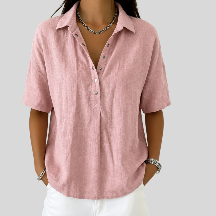 Amelune | Collared Blouse with Button Detail