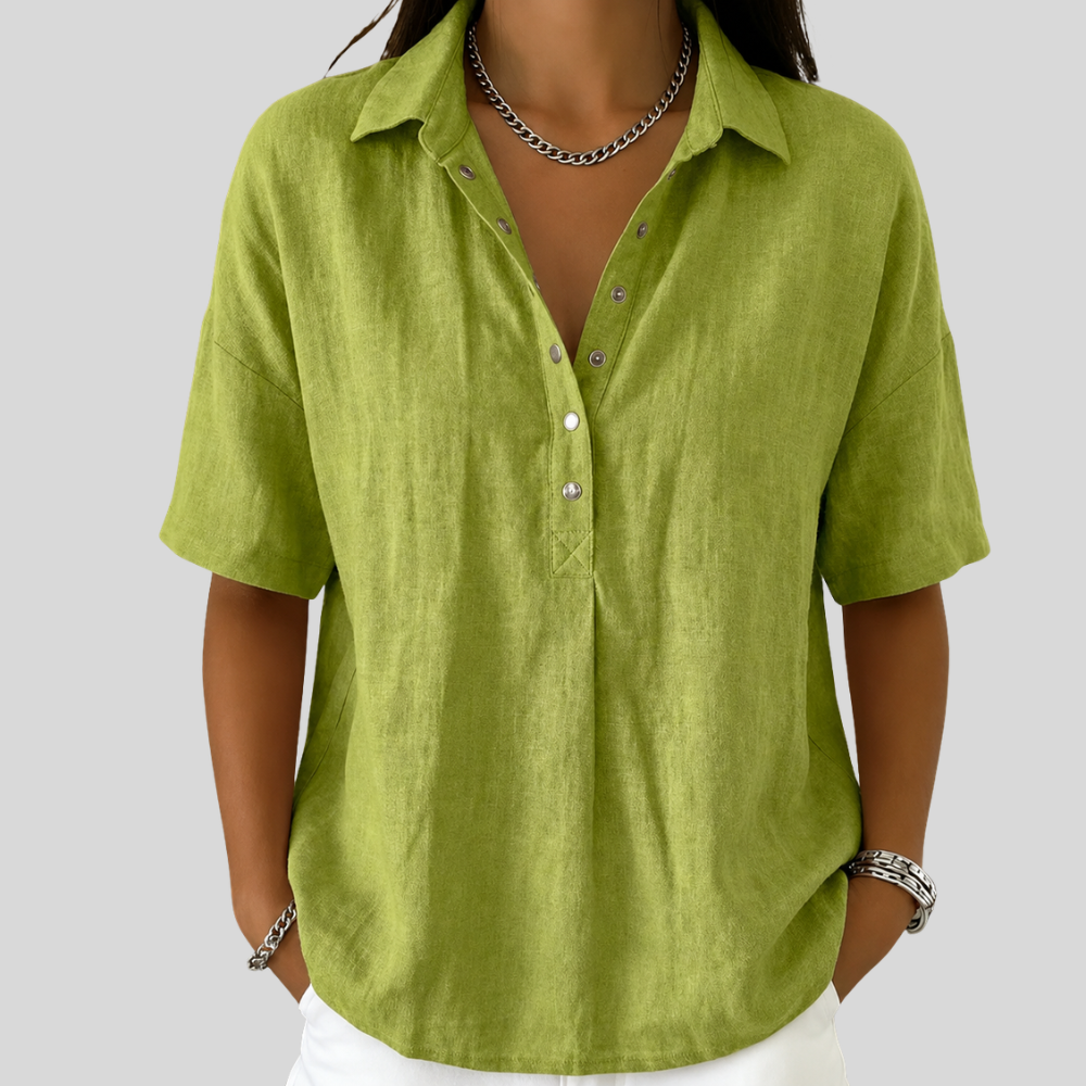 Amelune | Collared Blouse with Button Detail