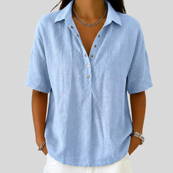 Amelune | Collared Blouse with Button Detail