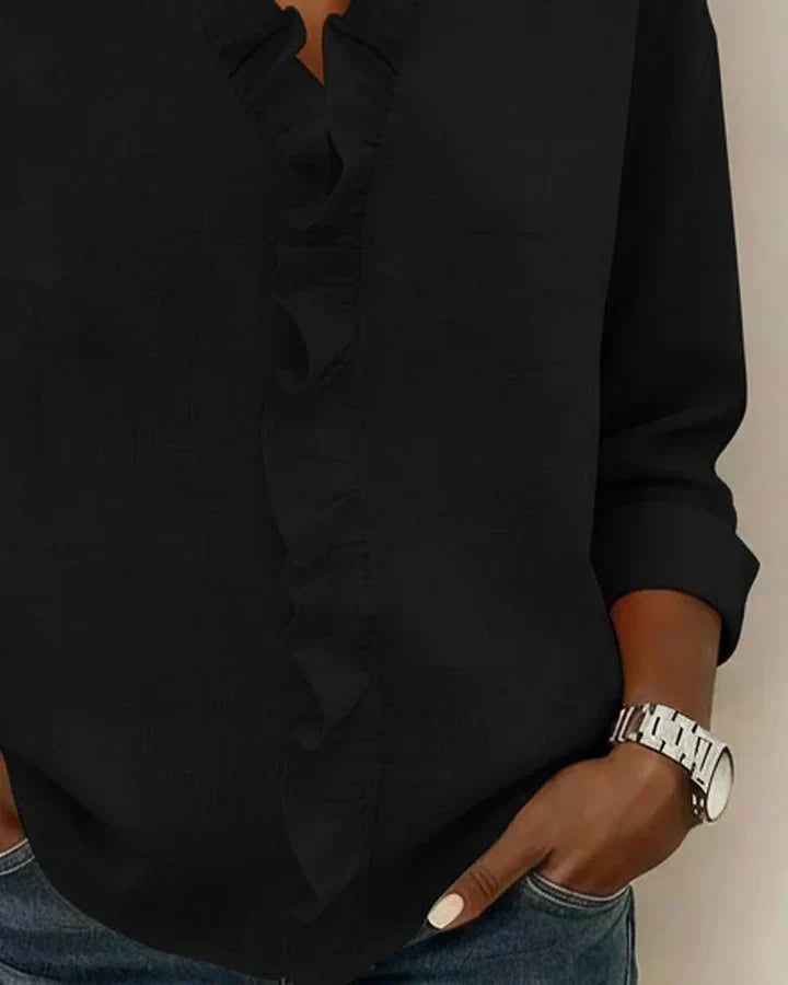 Margot Blouse with Ruffles, V-Neck and Long Sleeves