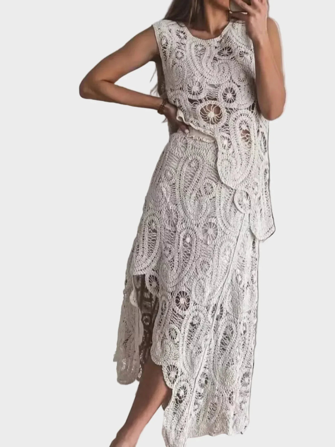 Billie Crochet Sleeveless Tank and Skirt Set