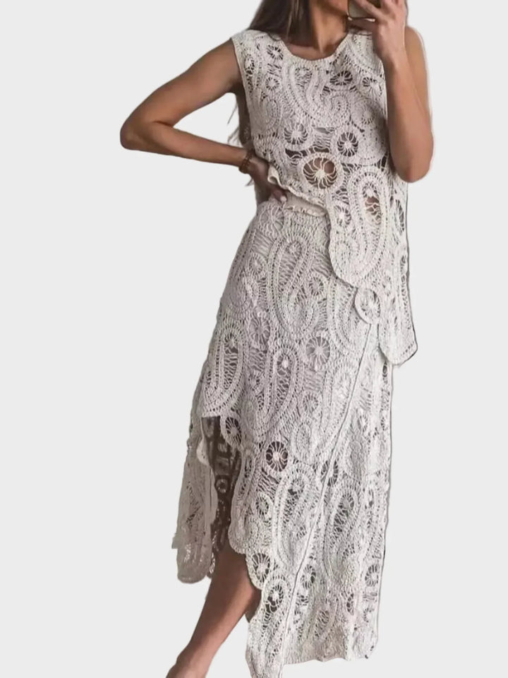 Billie Crochet Sleeveless Tank and Skirt Set