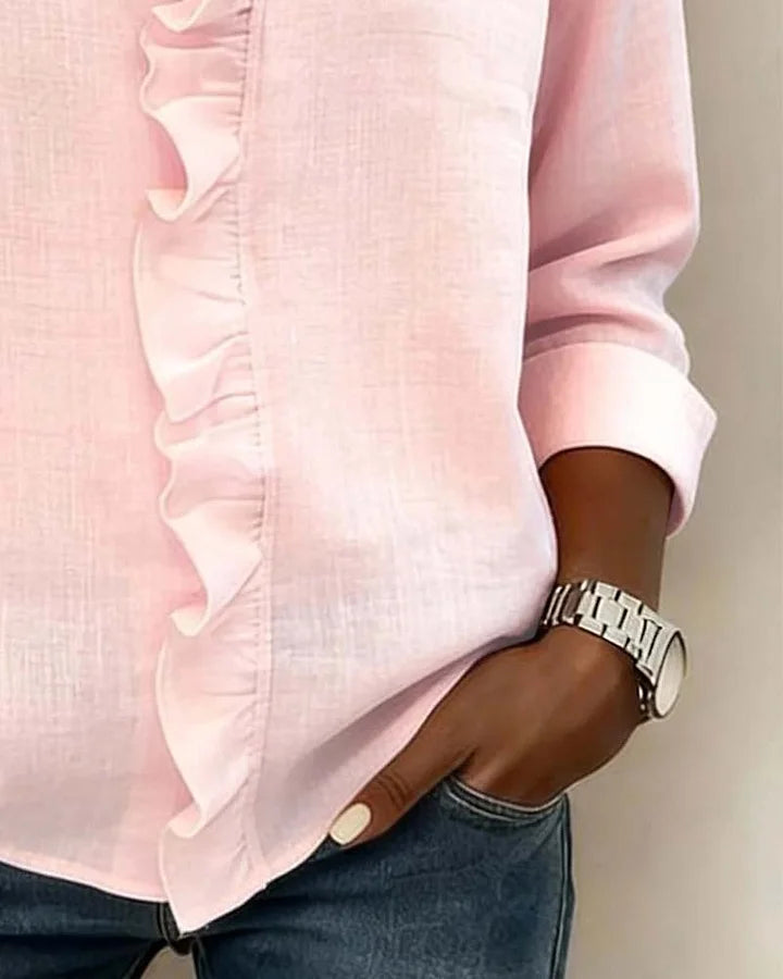 Margot Blouse with Ruffles, V-Neck and Long Sleeves