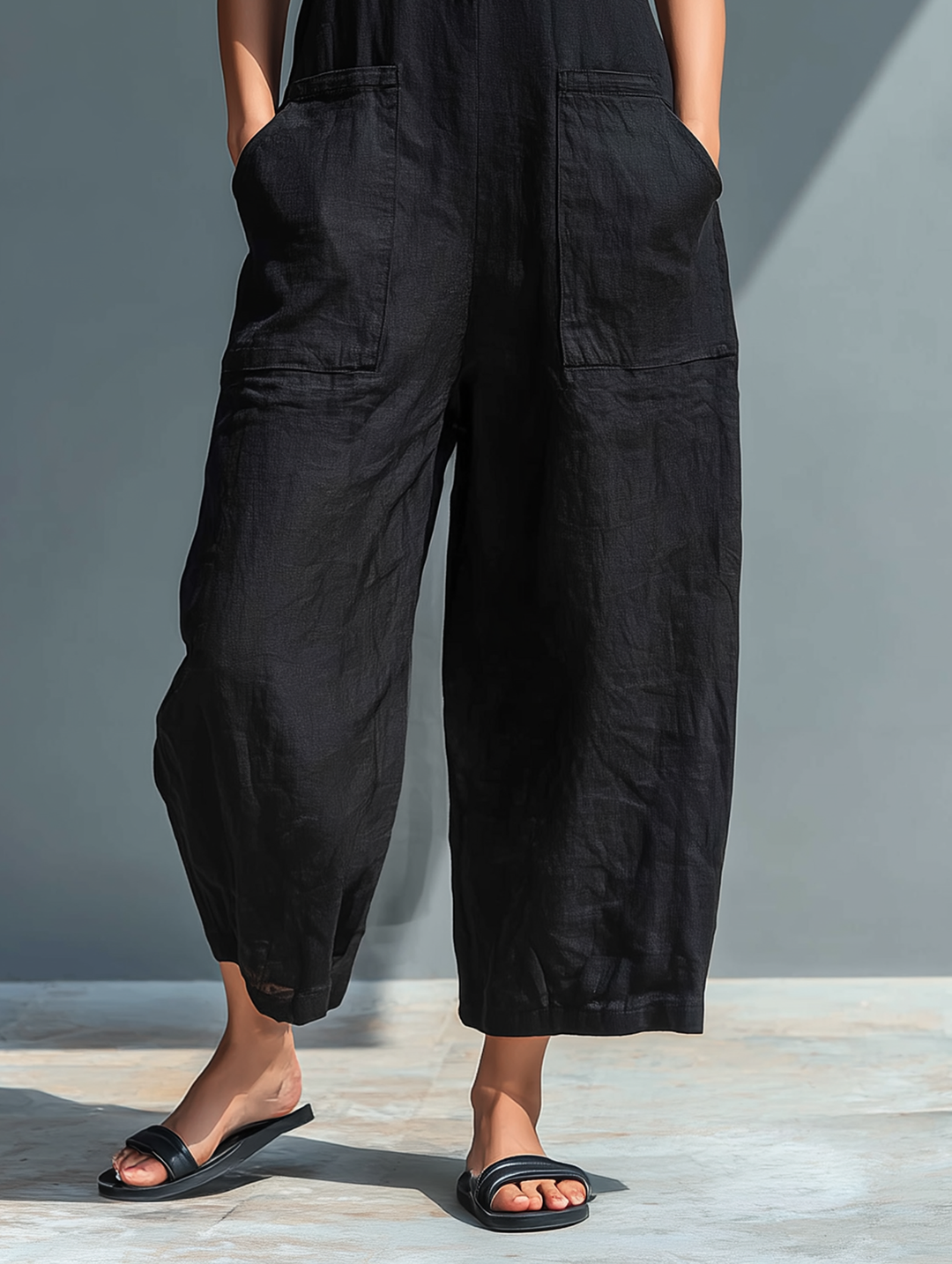 Silvia Minimalist Sleeveless Linen Blend Jumpsuit