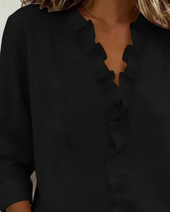 Margot Blouse with Ruffles, V-Neck and Long Sleeves