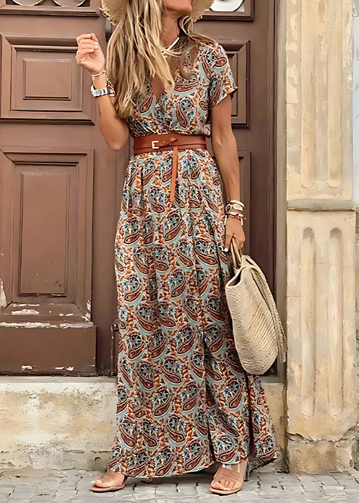 Joselin Flowing Bohemian Maxi Dress with Belt
