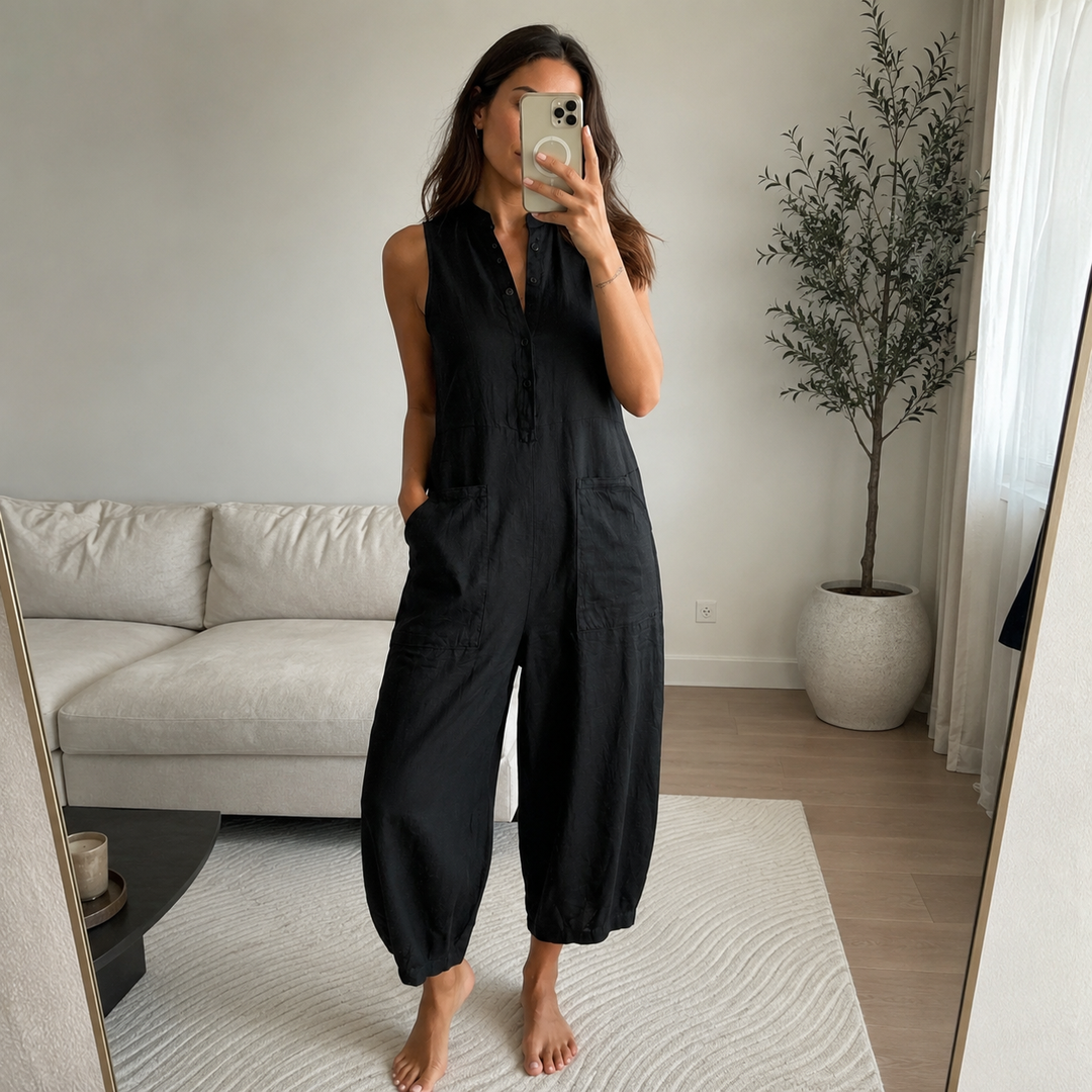 Silvia Minimalist Sleeveless Linen Blend Jumpsuit